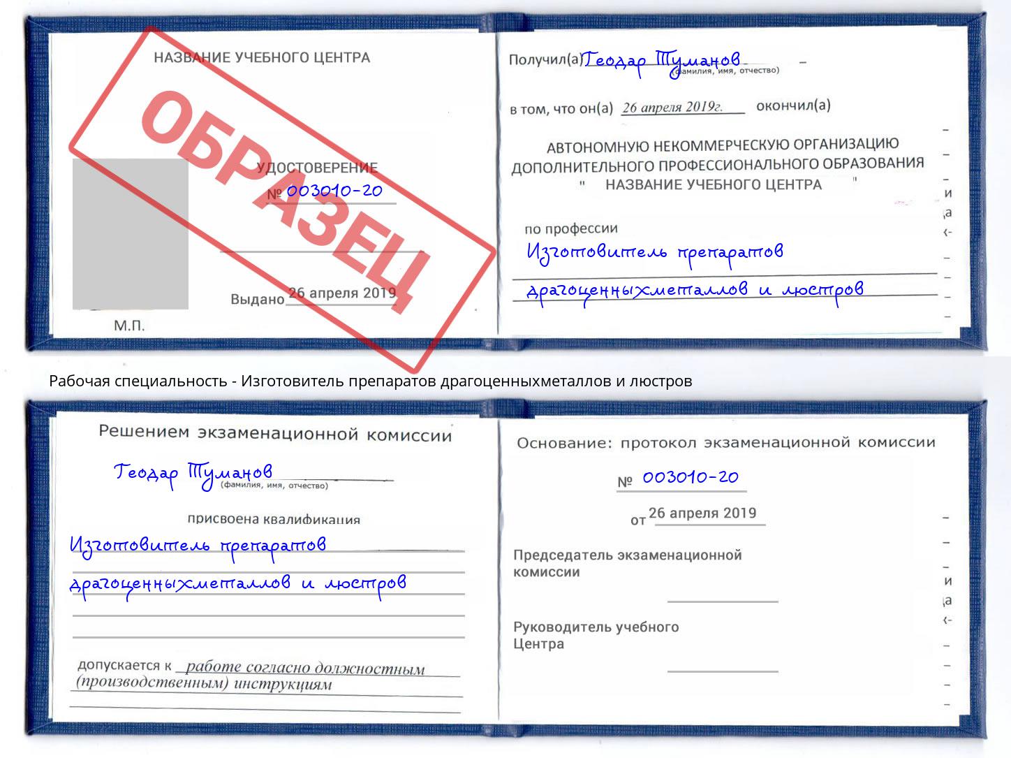Изготовитель препаратов драгоценныхметаллов и люстров Хасавюрт