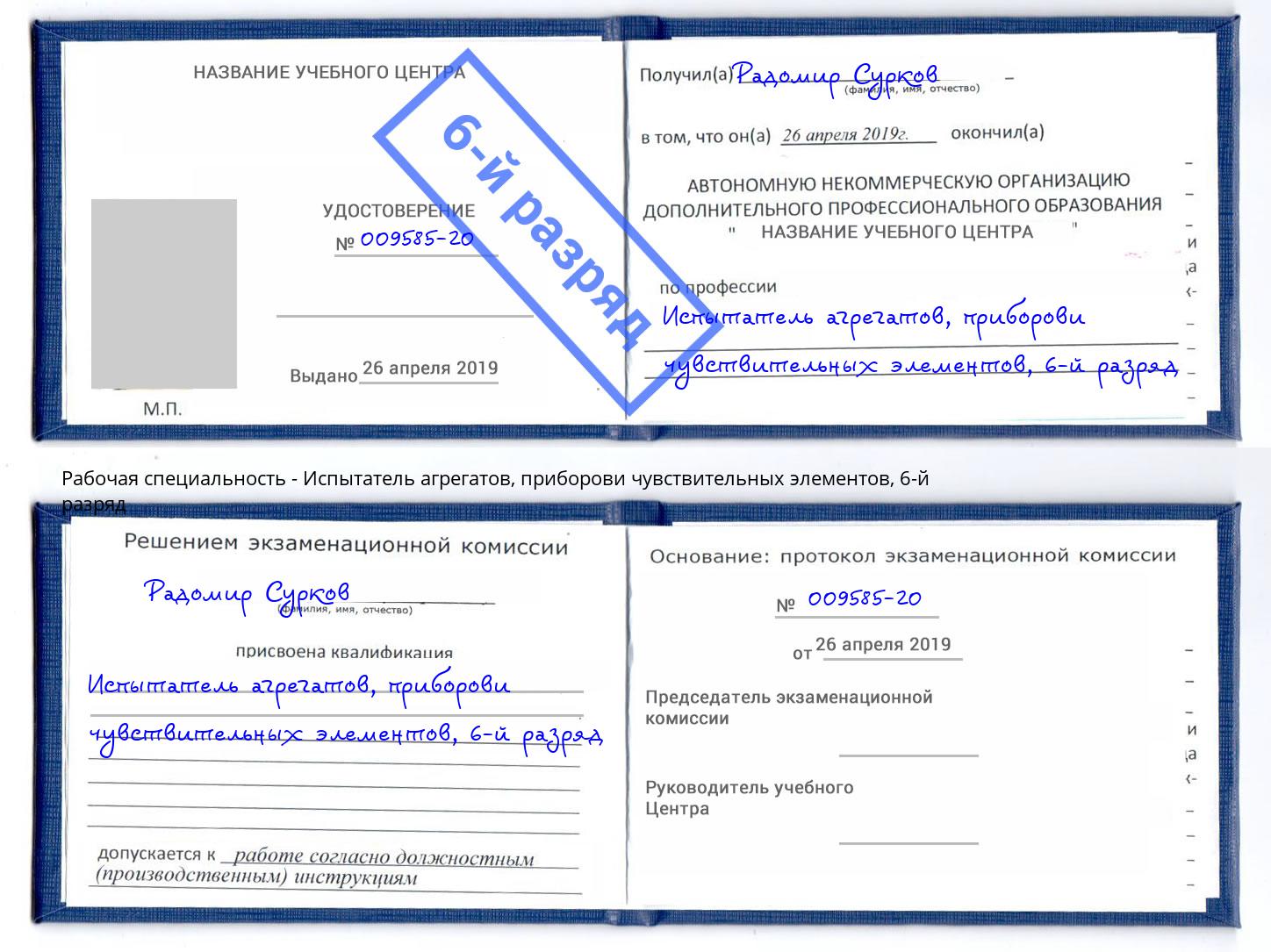 корочка 6-й разряд Испытатель агрегатов, приборови чувствительных элементов Хасавюрт
