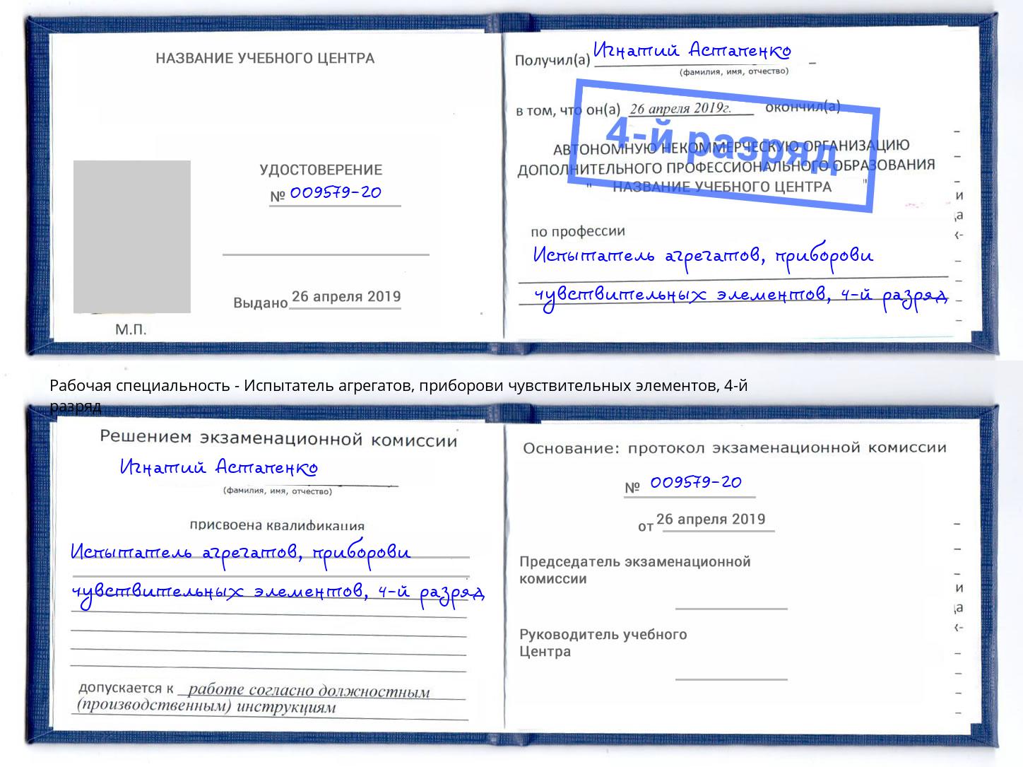 корочка 4-й разряд Испытатель агрегатов, приборови чувствительных элементов Хасавюрт