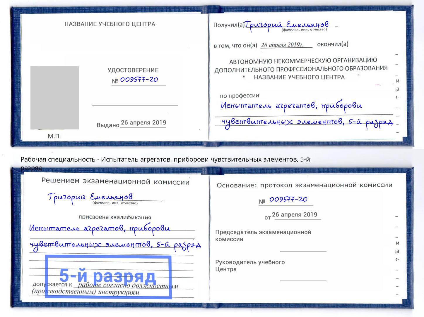 корочка 5-й разряд Испытатель агрегатов, приборови чувствительных элементов Хасавюрт