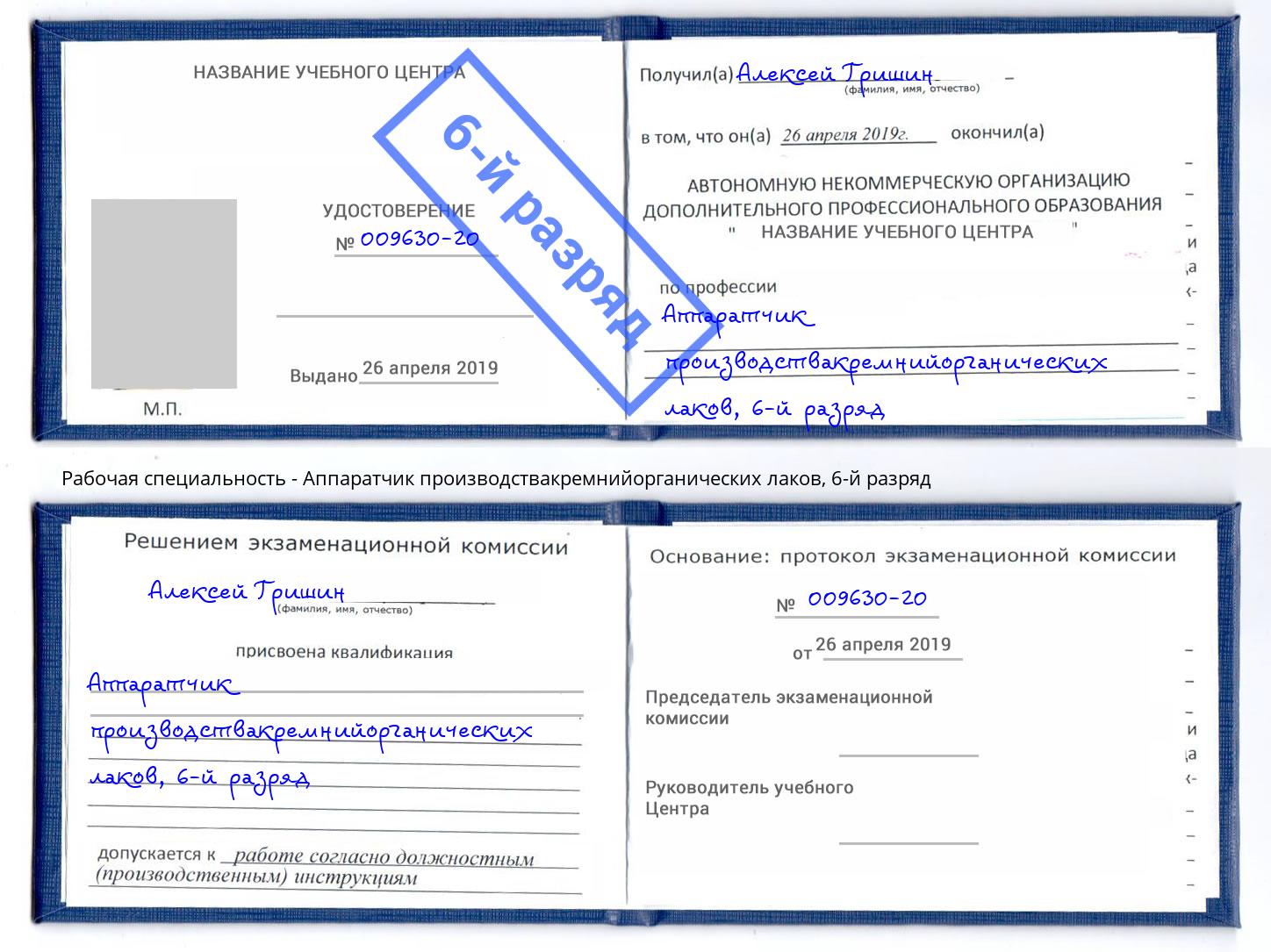 корочка 6-й разряд Аппаратчик производствакремнийорганических лаков Хасавюрт