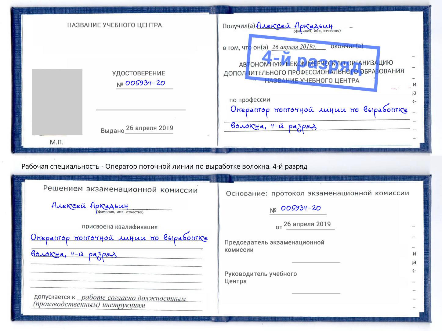 корочка 4-й разряд Оператор поточной линии по выработке волокна Хасавюрт