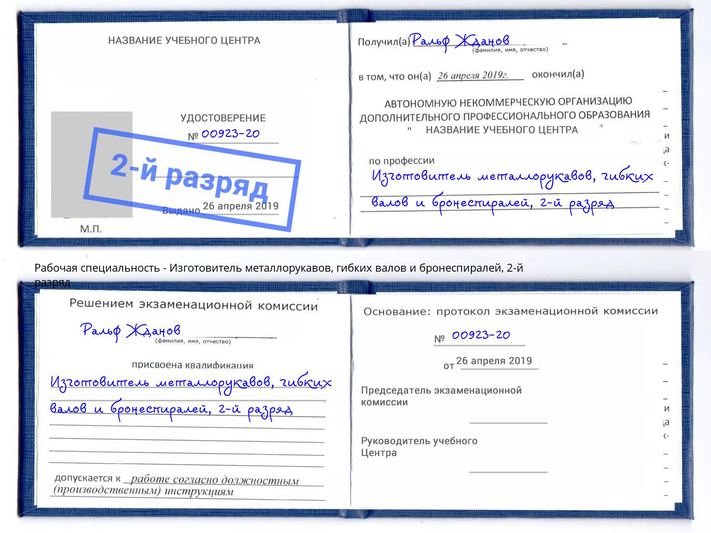 корочка 2-й разряд Изготовитель металлорукавов, гибких валов и бронеспиралей Хасавюрт